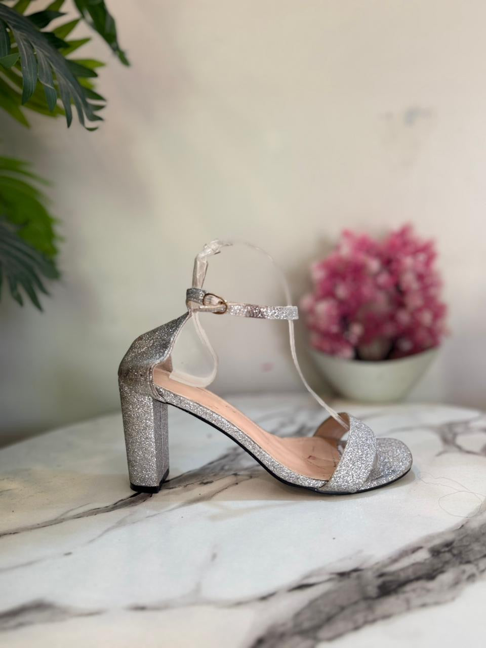 Silver block heel