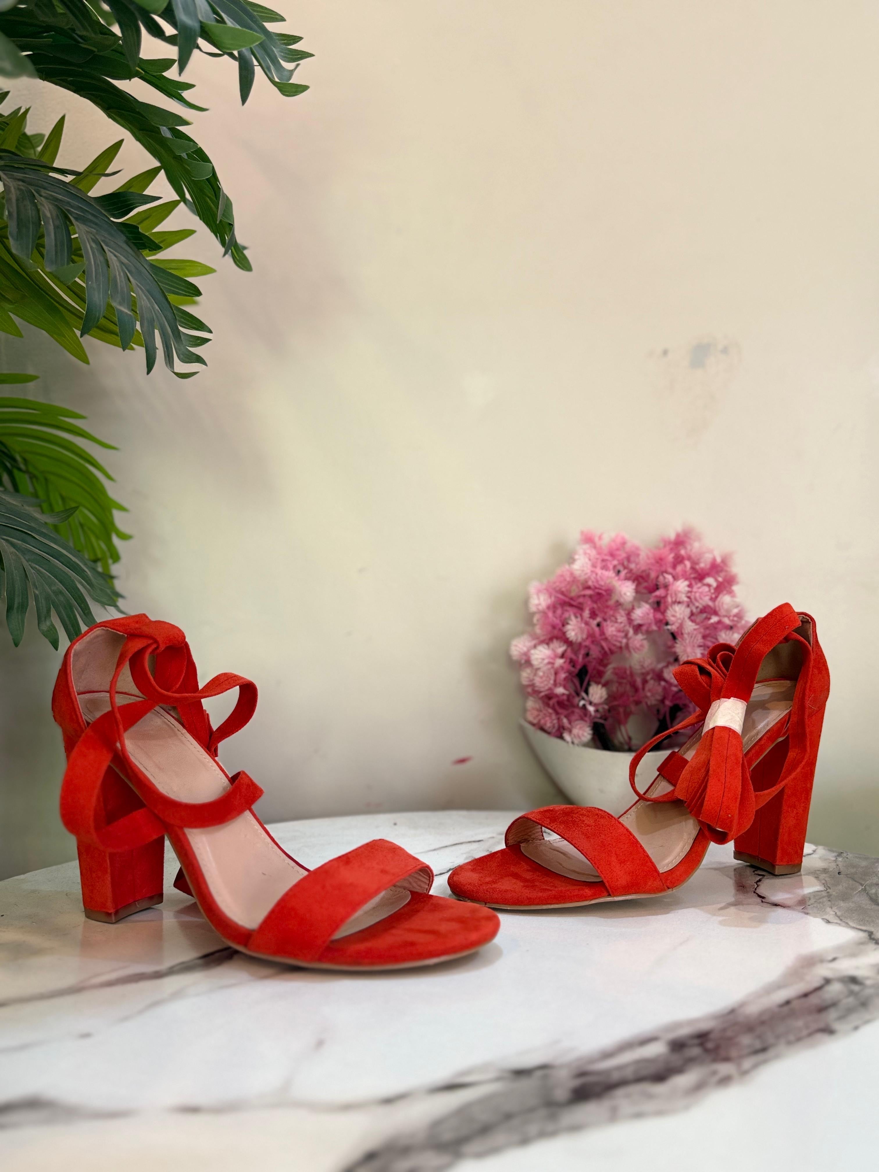 Orange laceup block heel