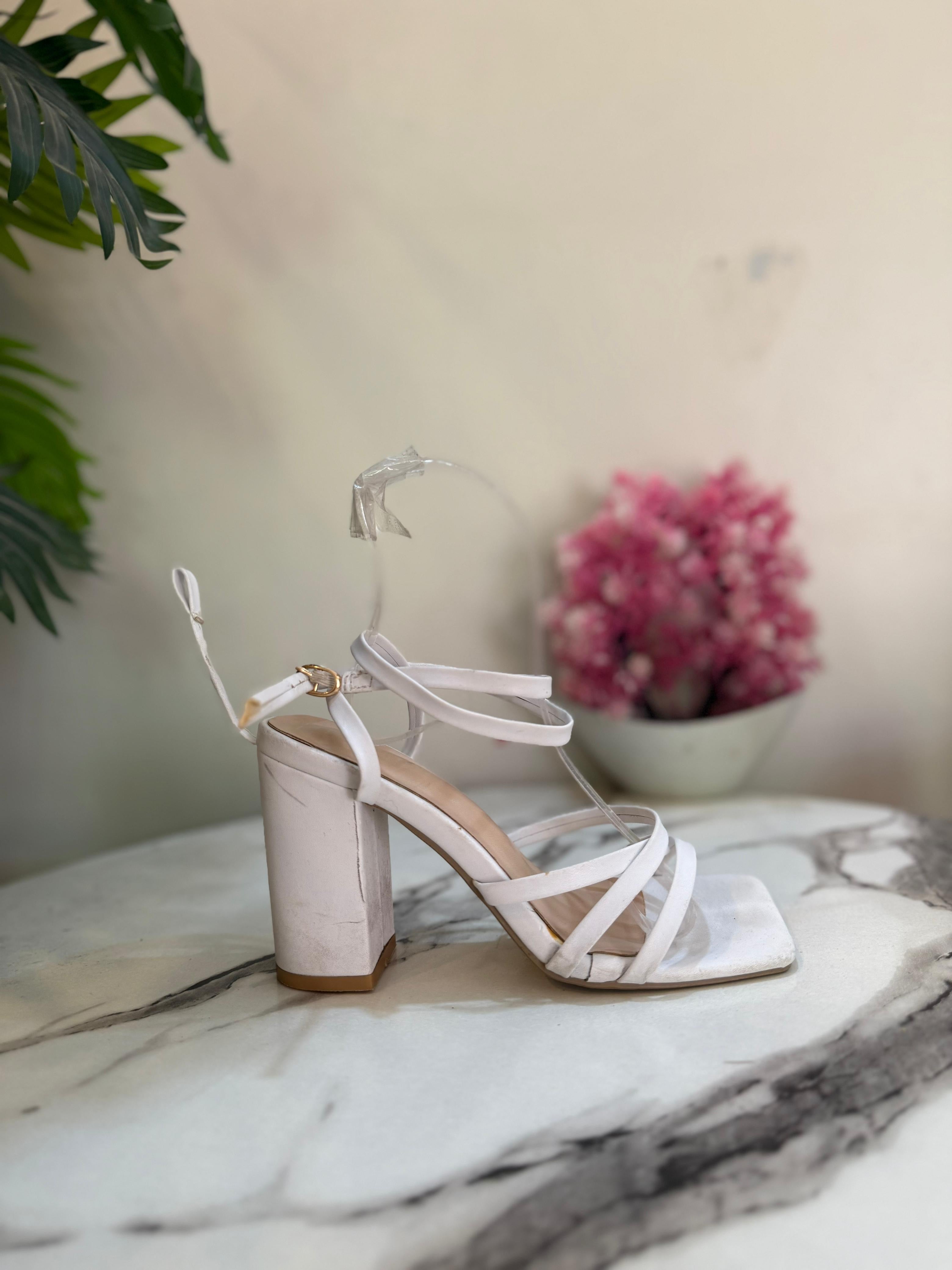 White laceup block heel