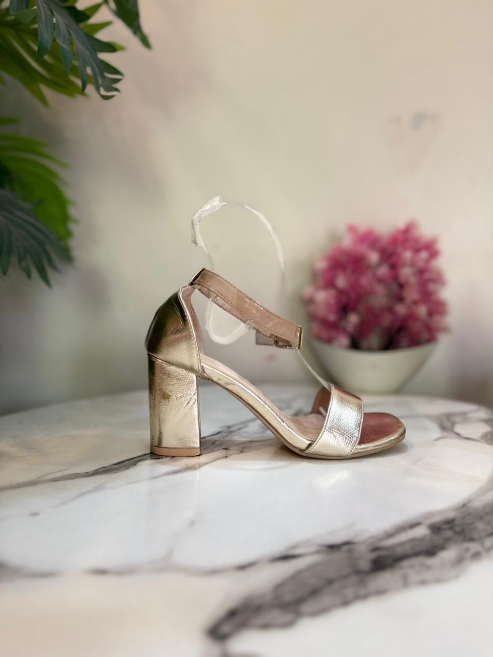 Golden block heel