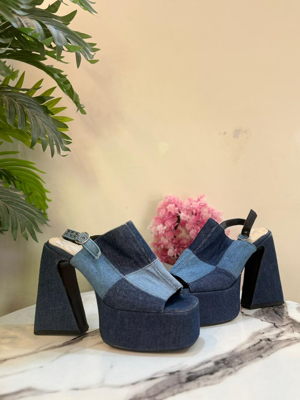 Blue block heel