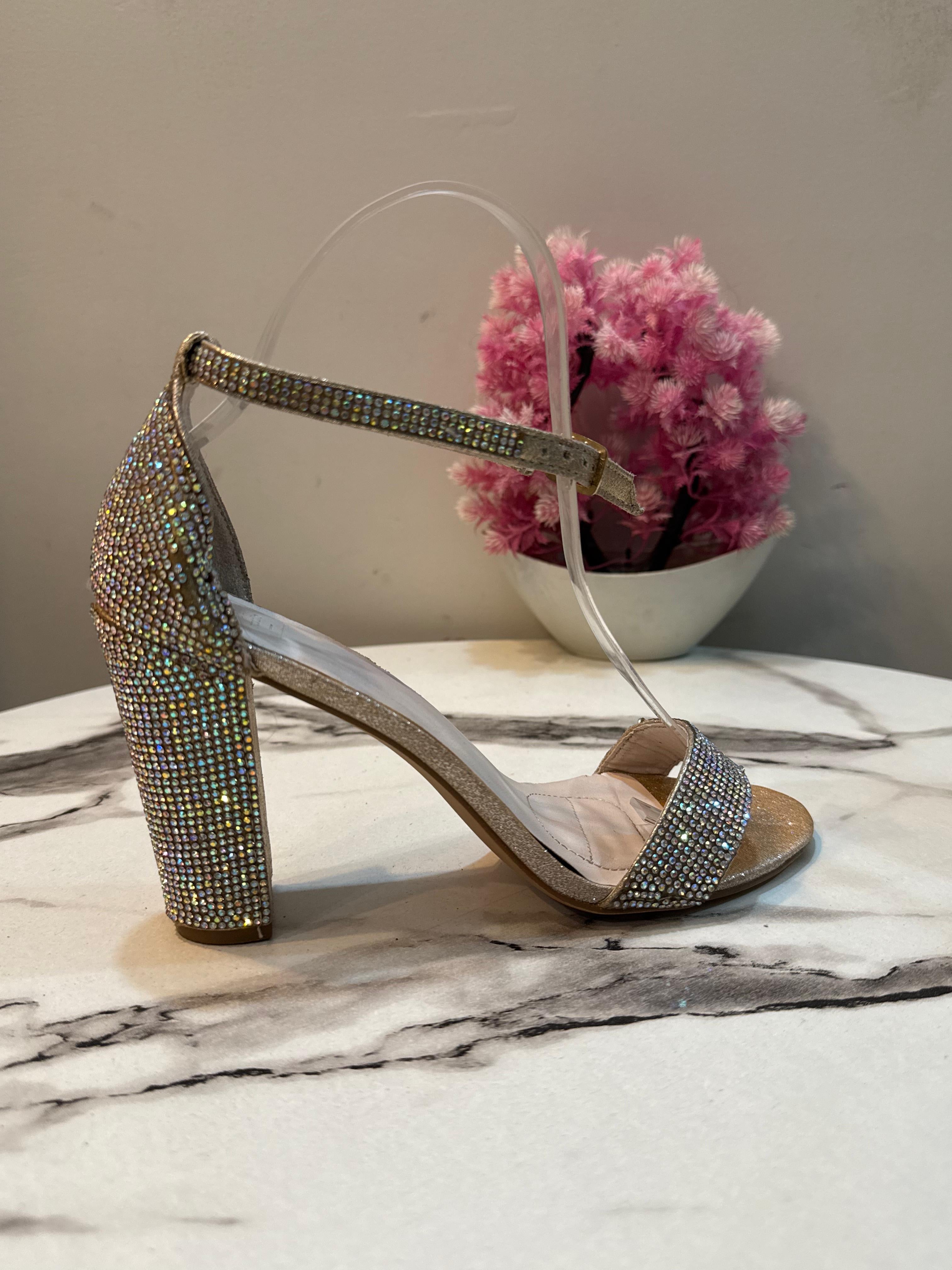 Golden stone block heel