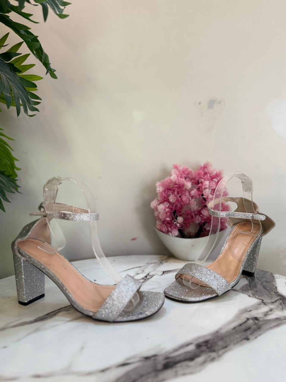 Silver block heel