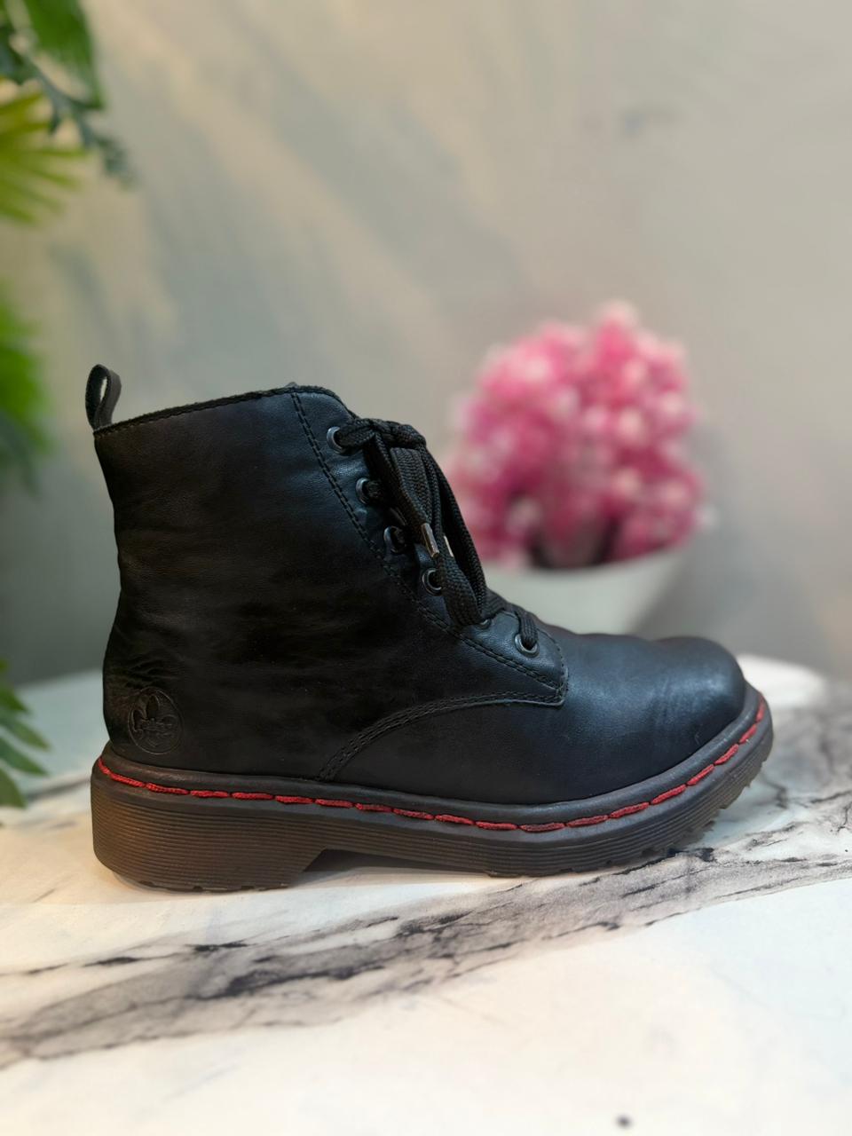 Black leather lace up zipper ankle boot (Rieker)