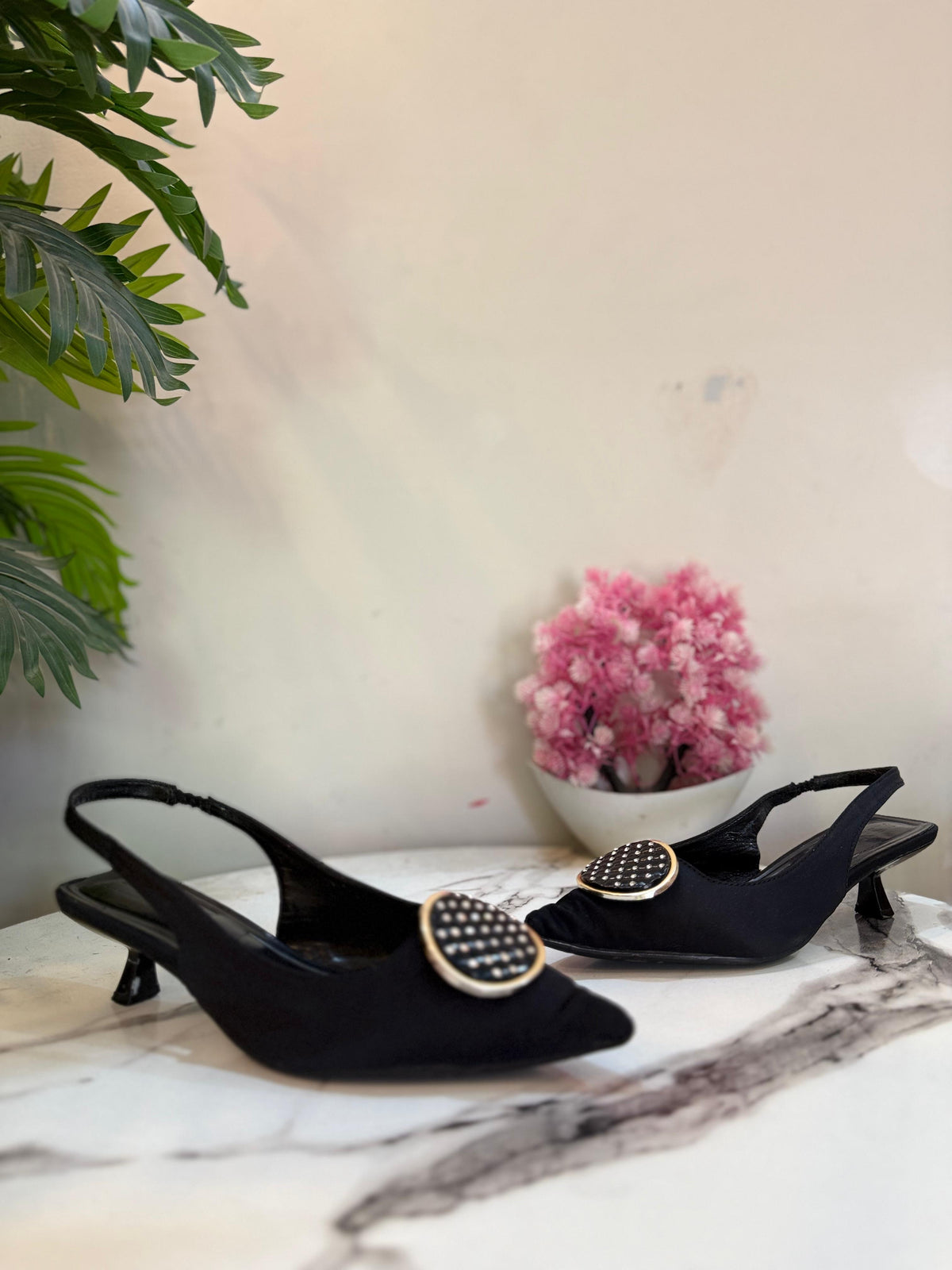 Black sling back shoes