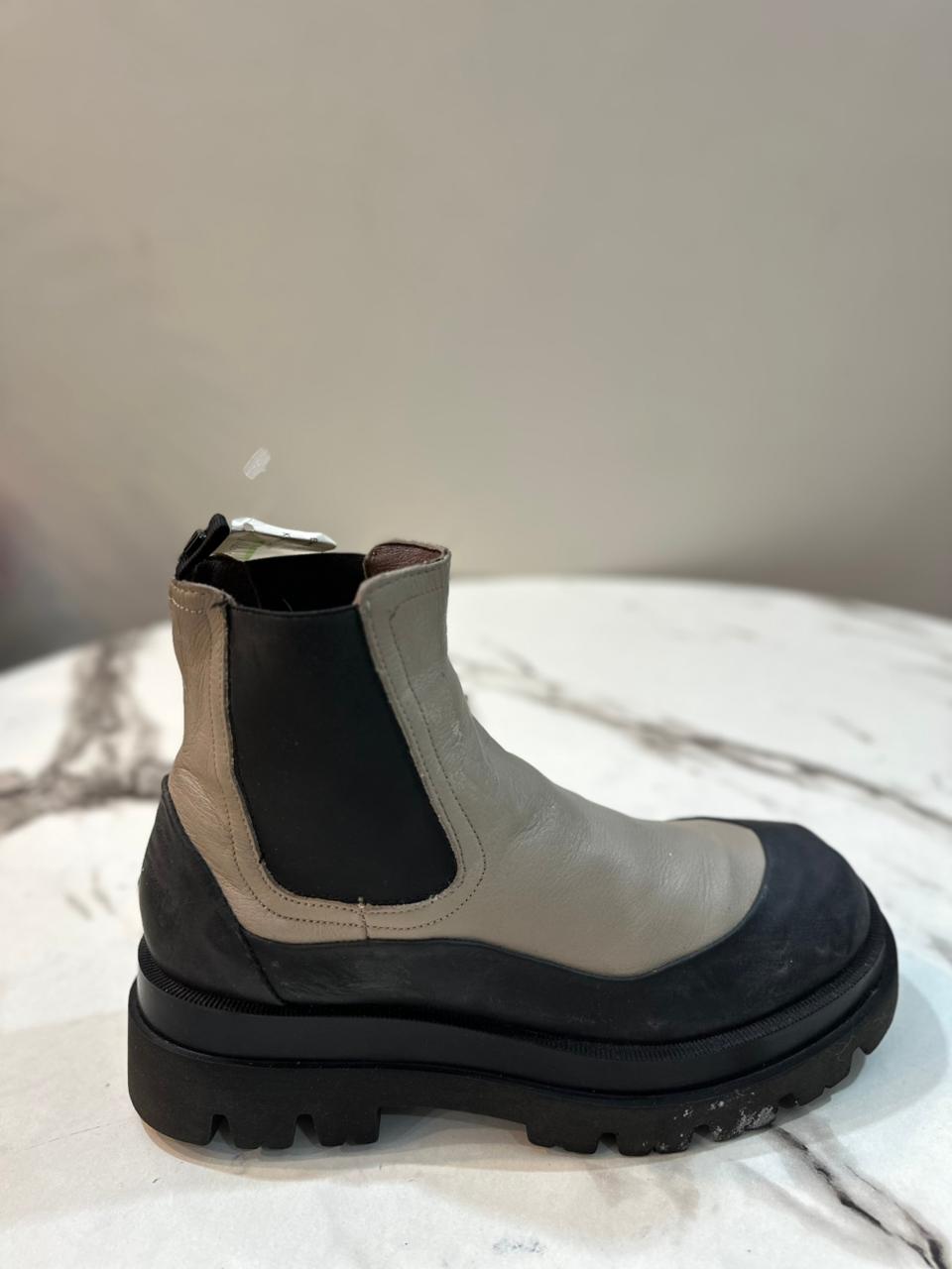 Gray and Black leather ankle boot (unknown)