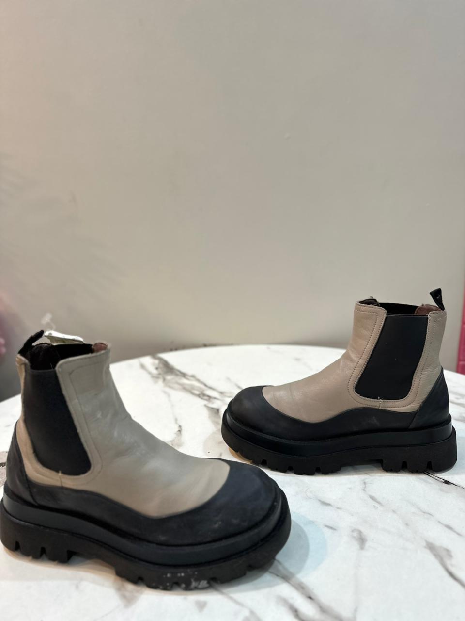 Gray and Black leather ankle boot (unknown)