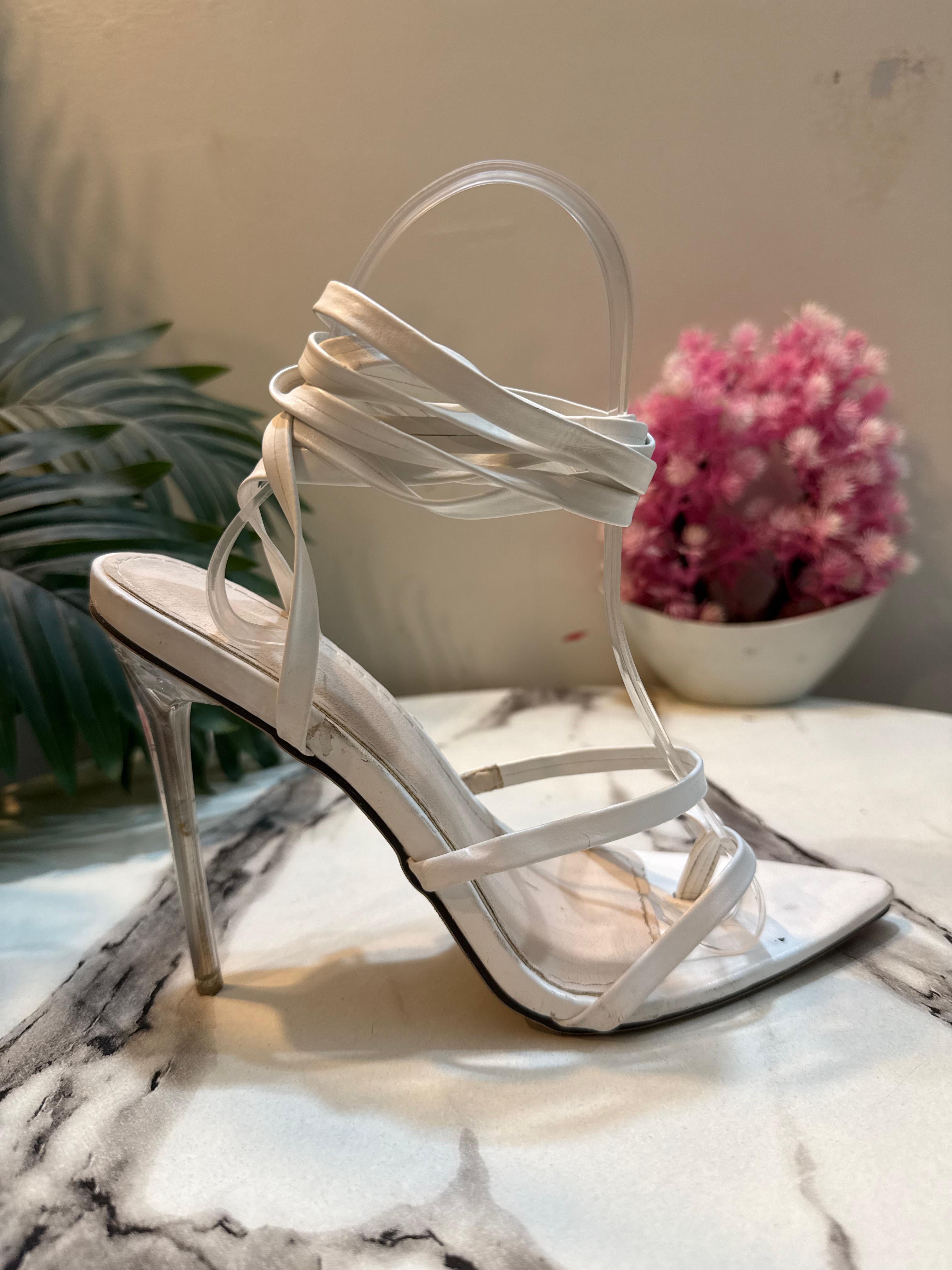 White laceup pencil heel