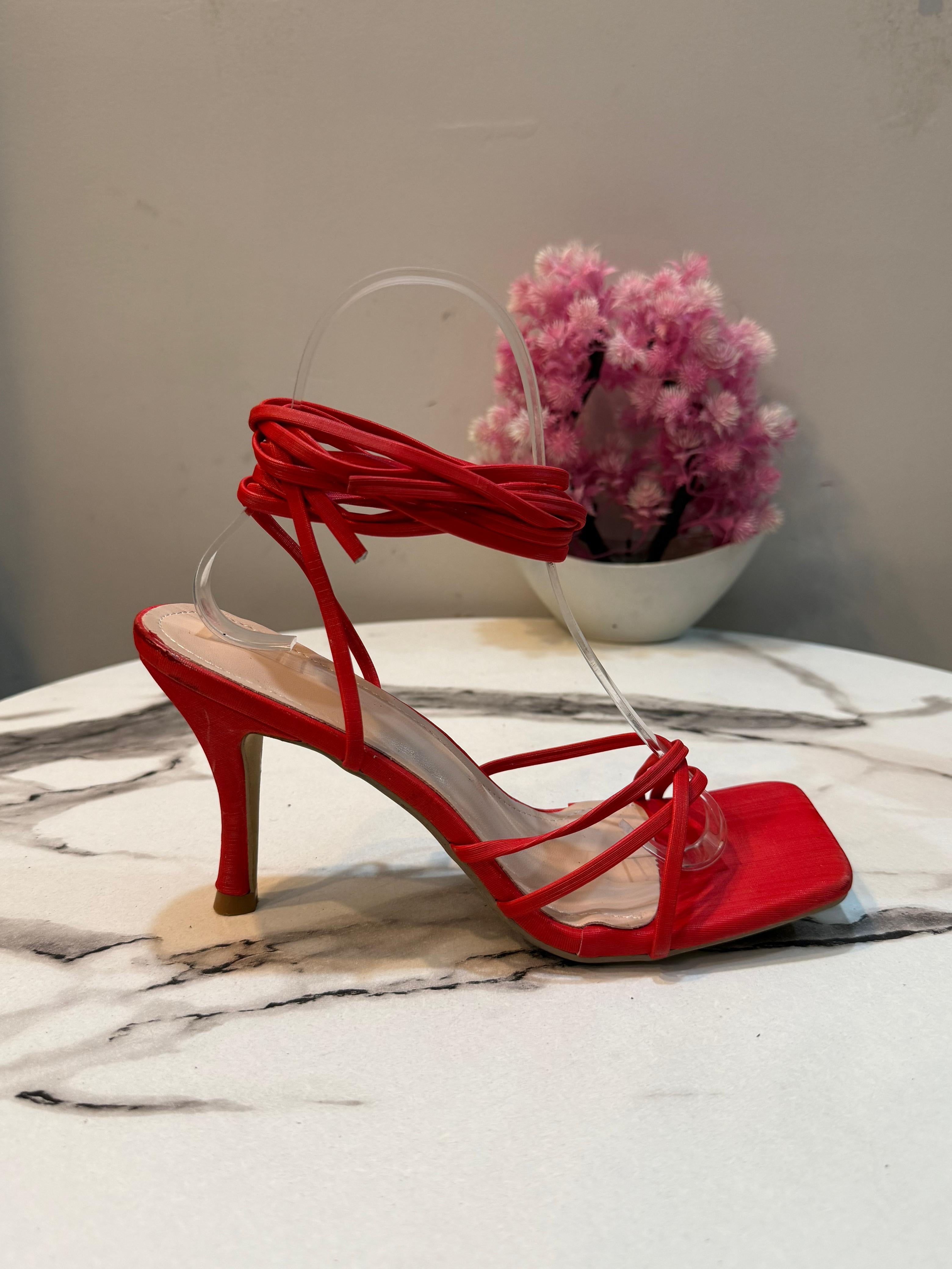 Red laceup heel