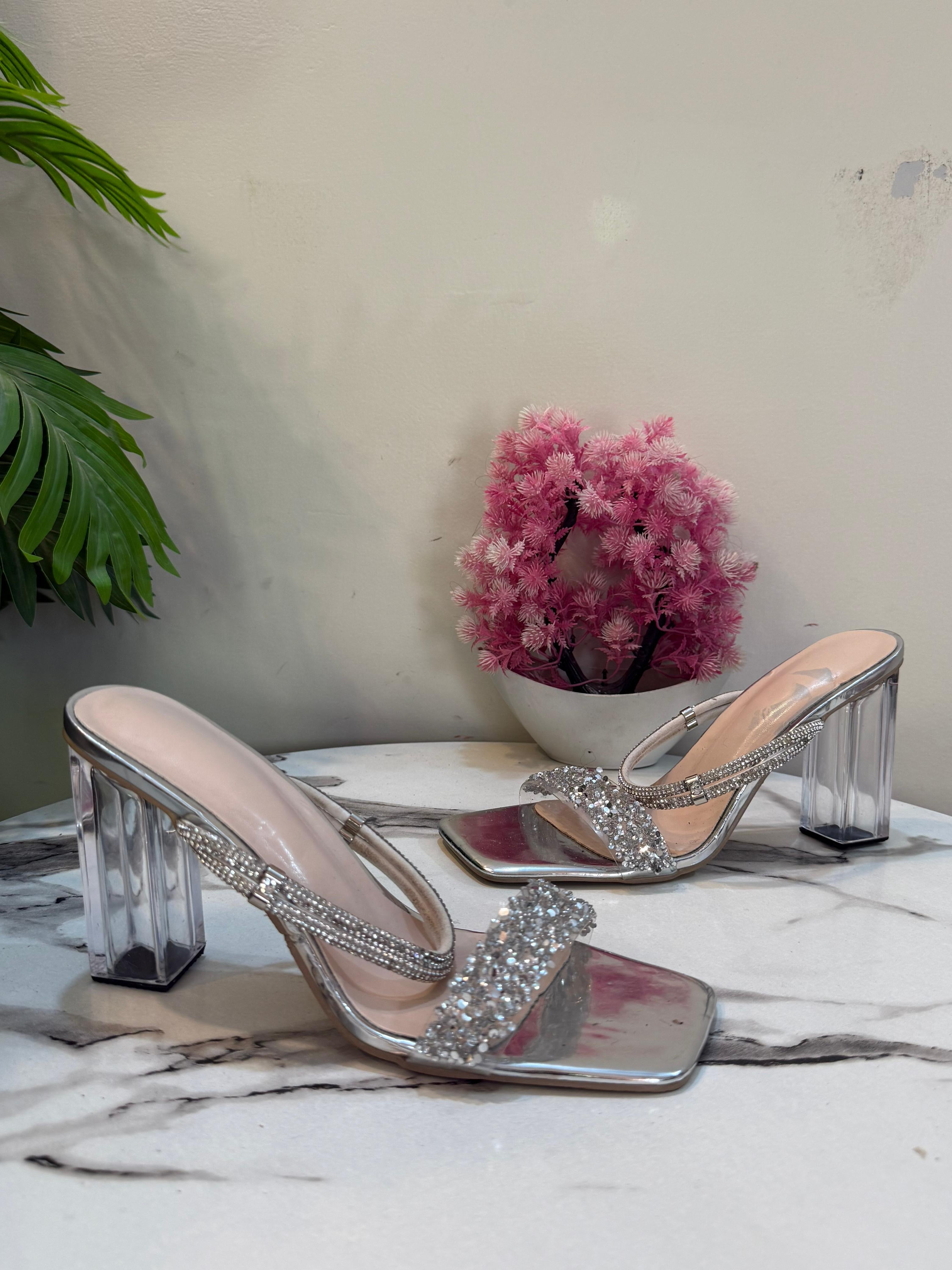 Silver block heel