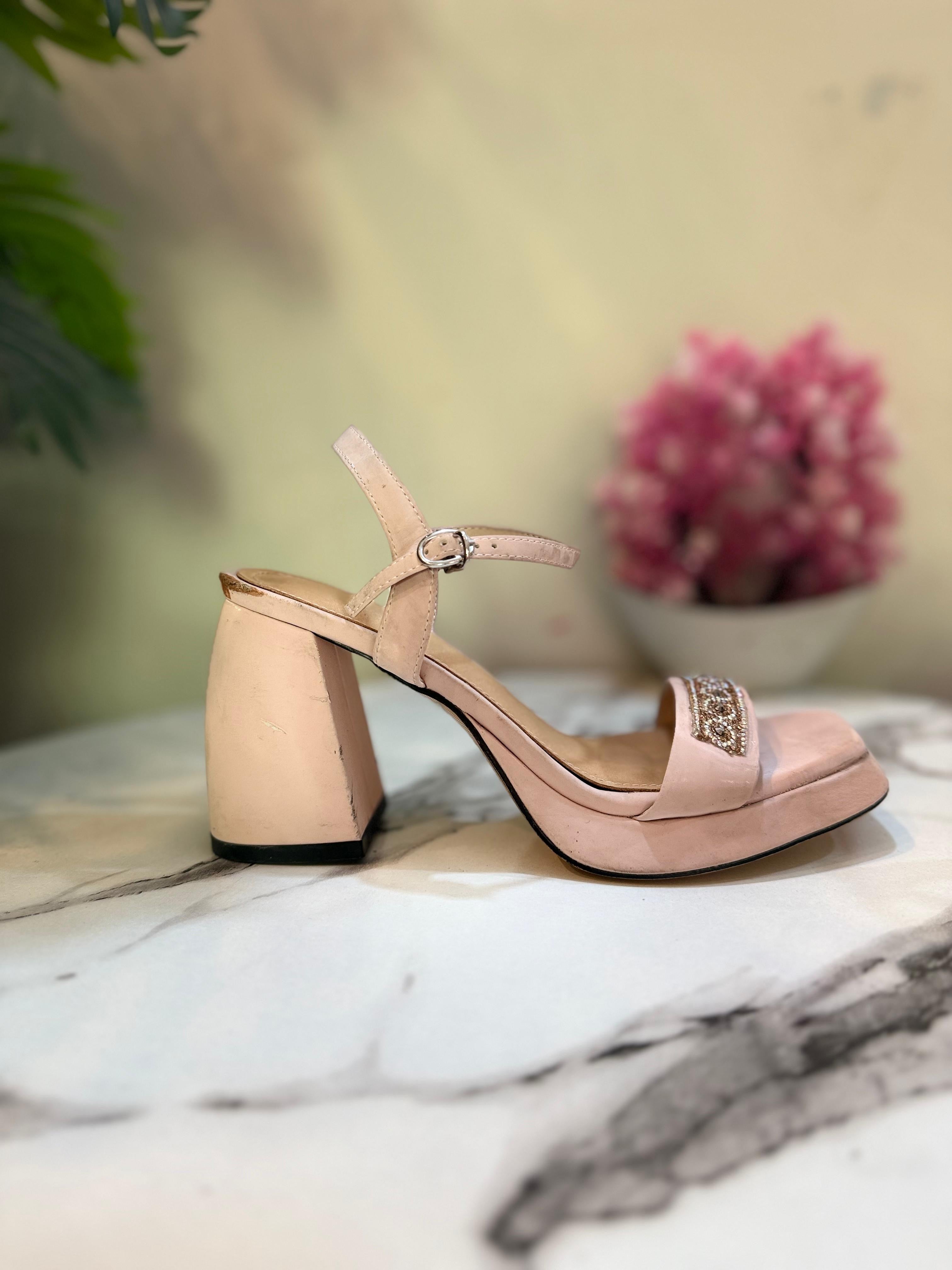 Nude pink block heel