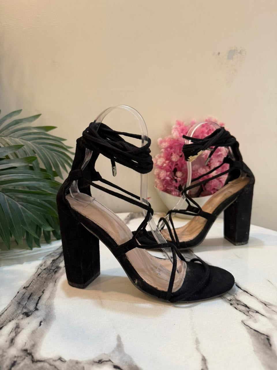 Black laceup heel