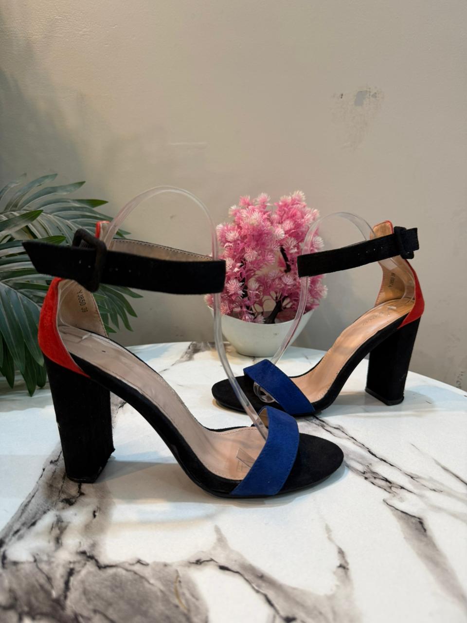 Black&blue,red block heel