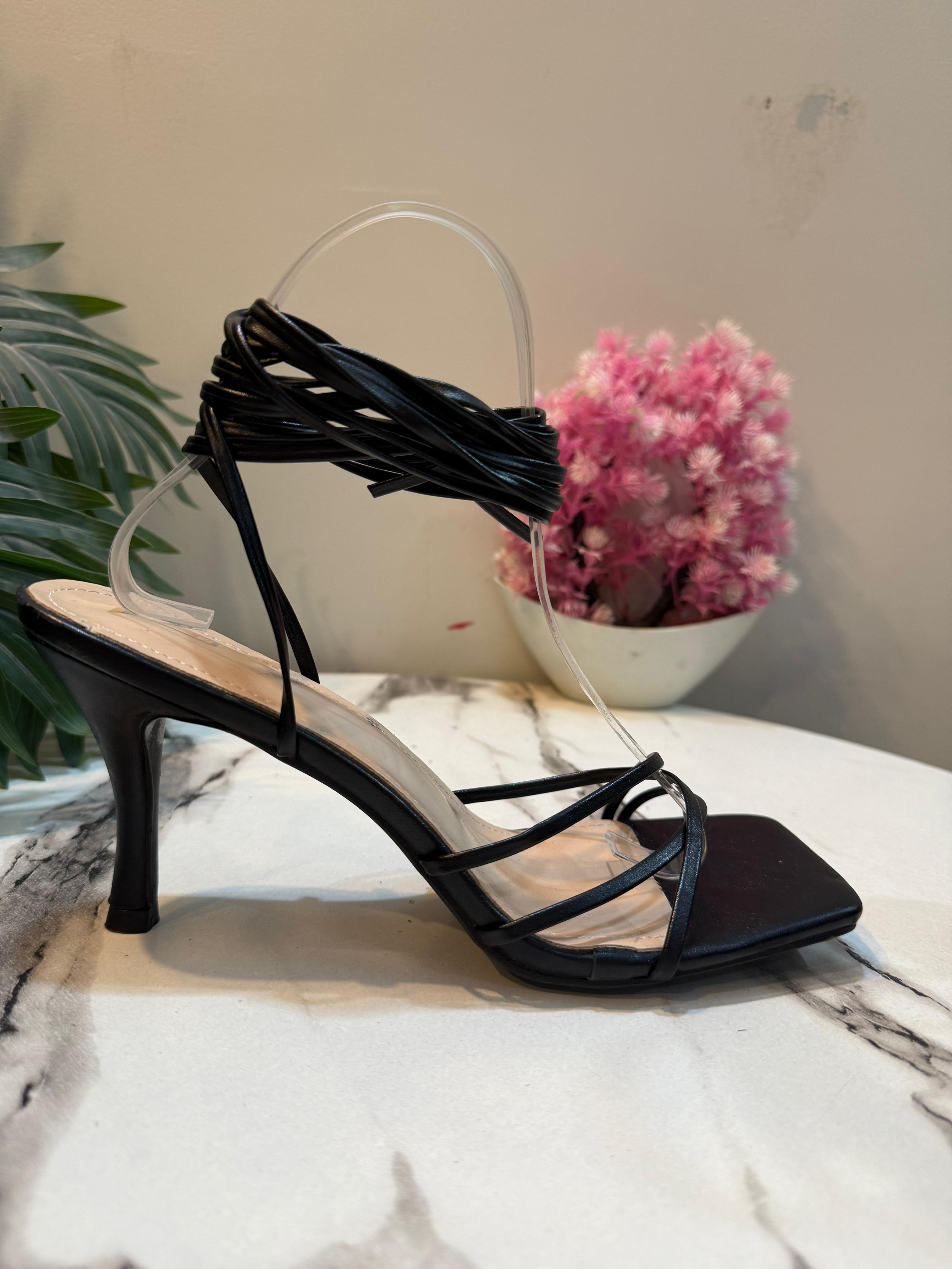 Black pencil laceup heel