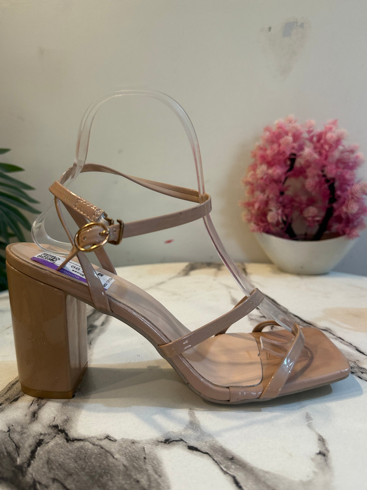 Nude pink block heel