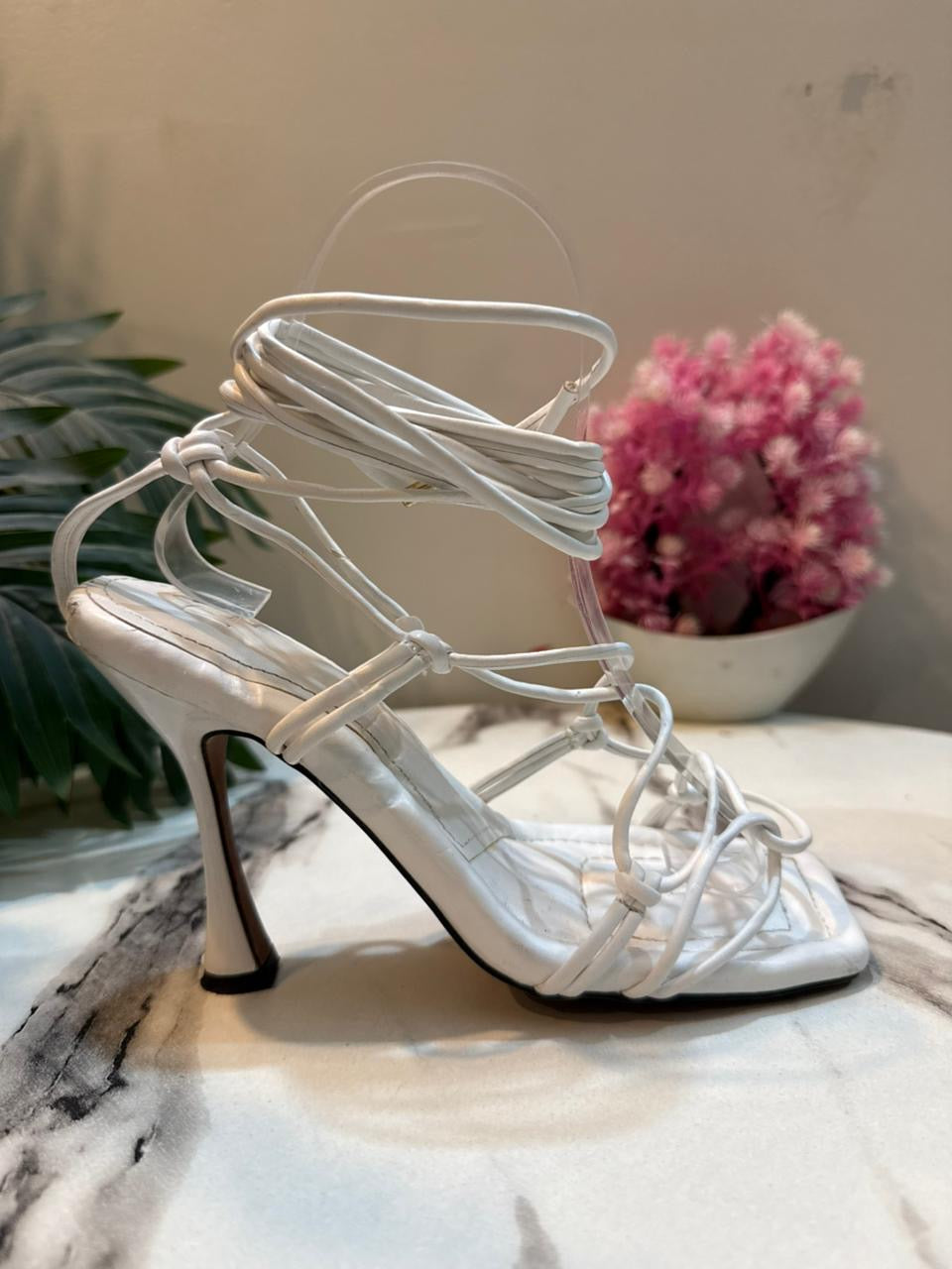 White laceup heel
