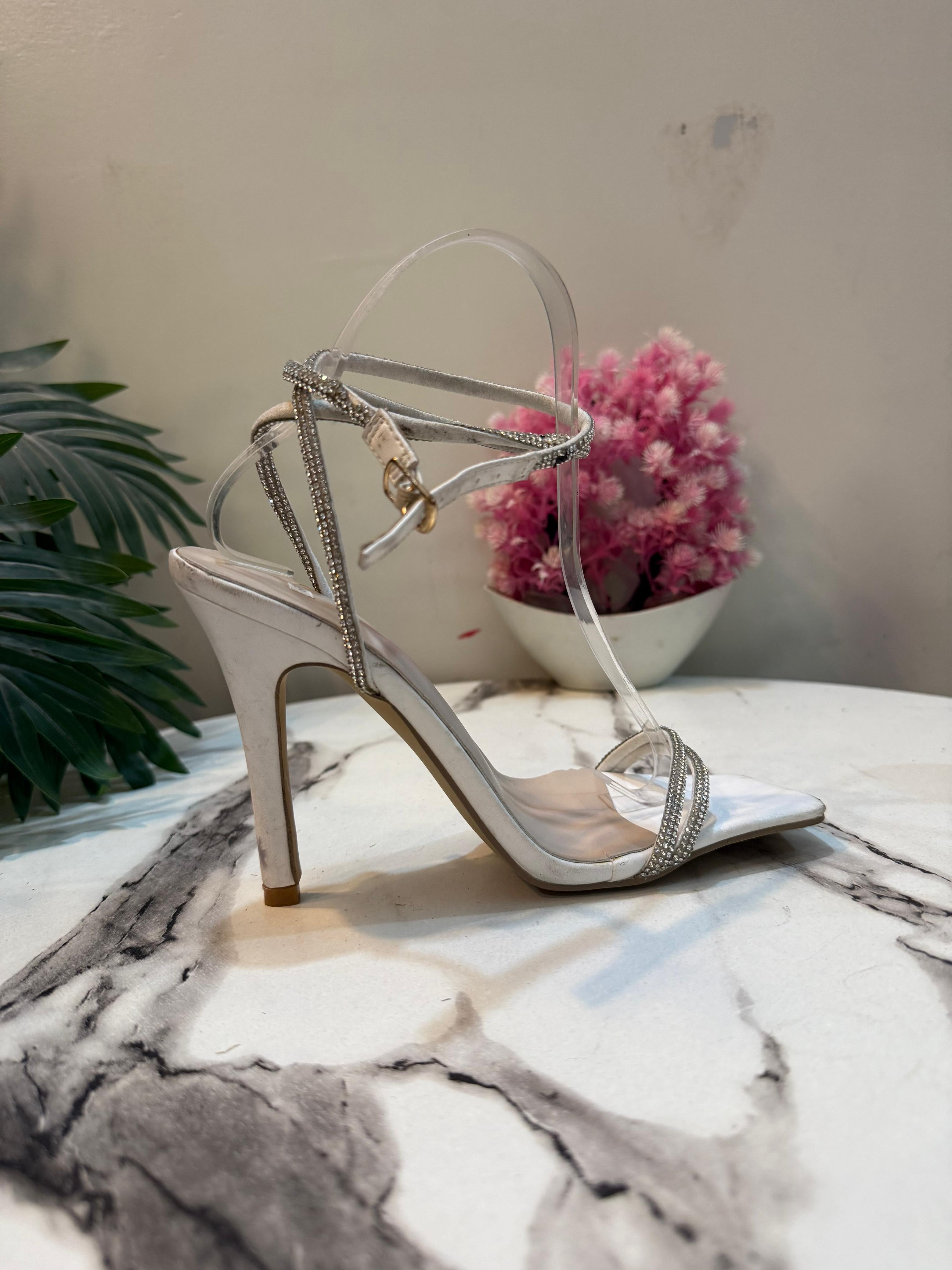 White laceup heel