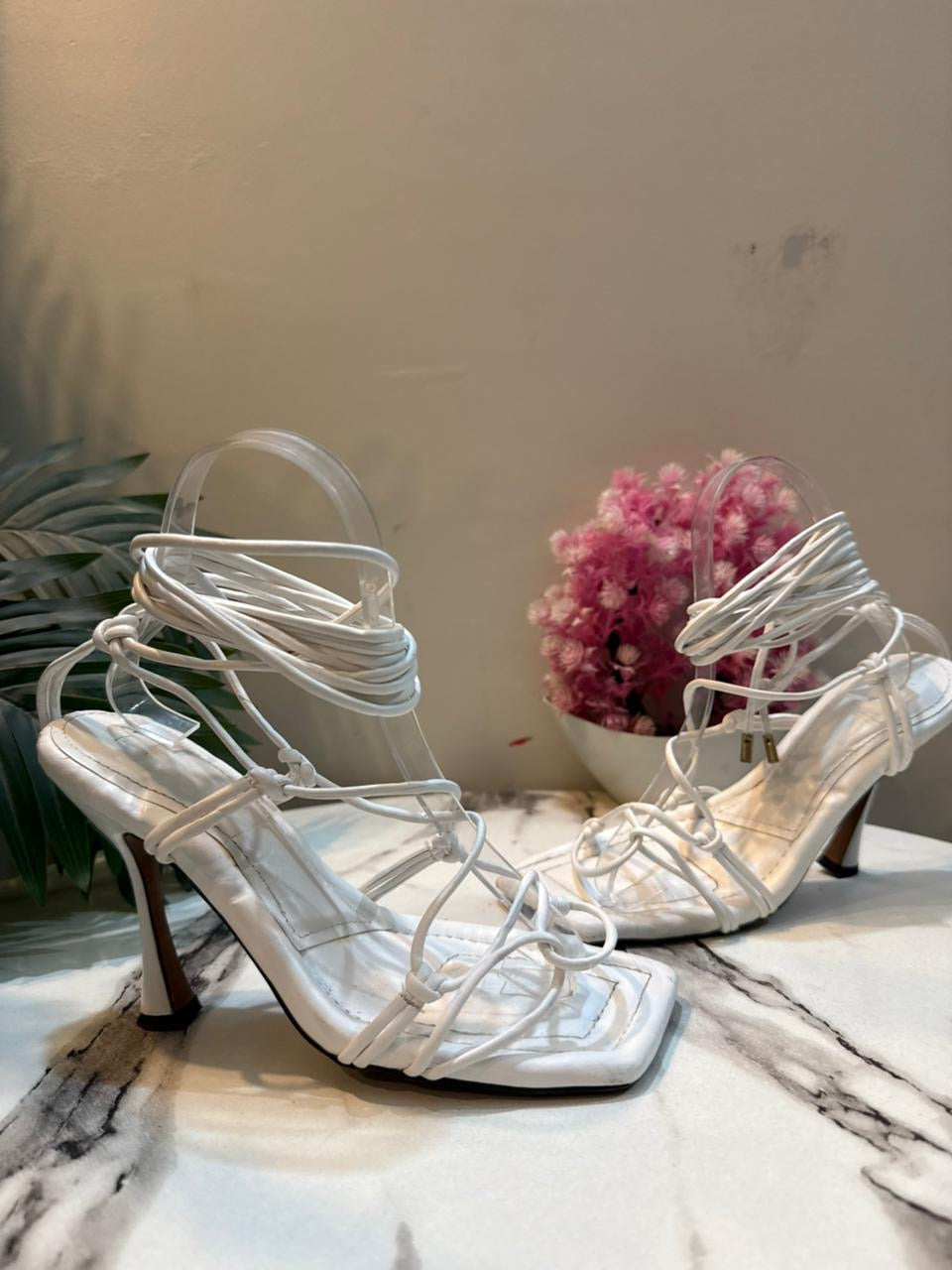 White laceup heel