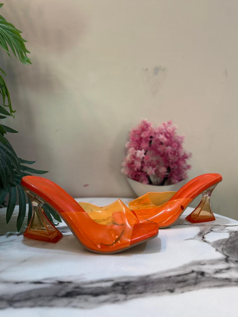 Orange transparent block heel