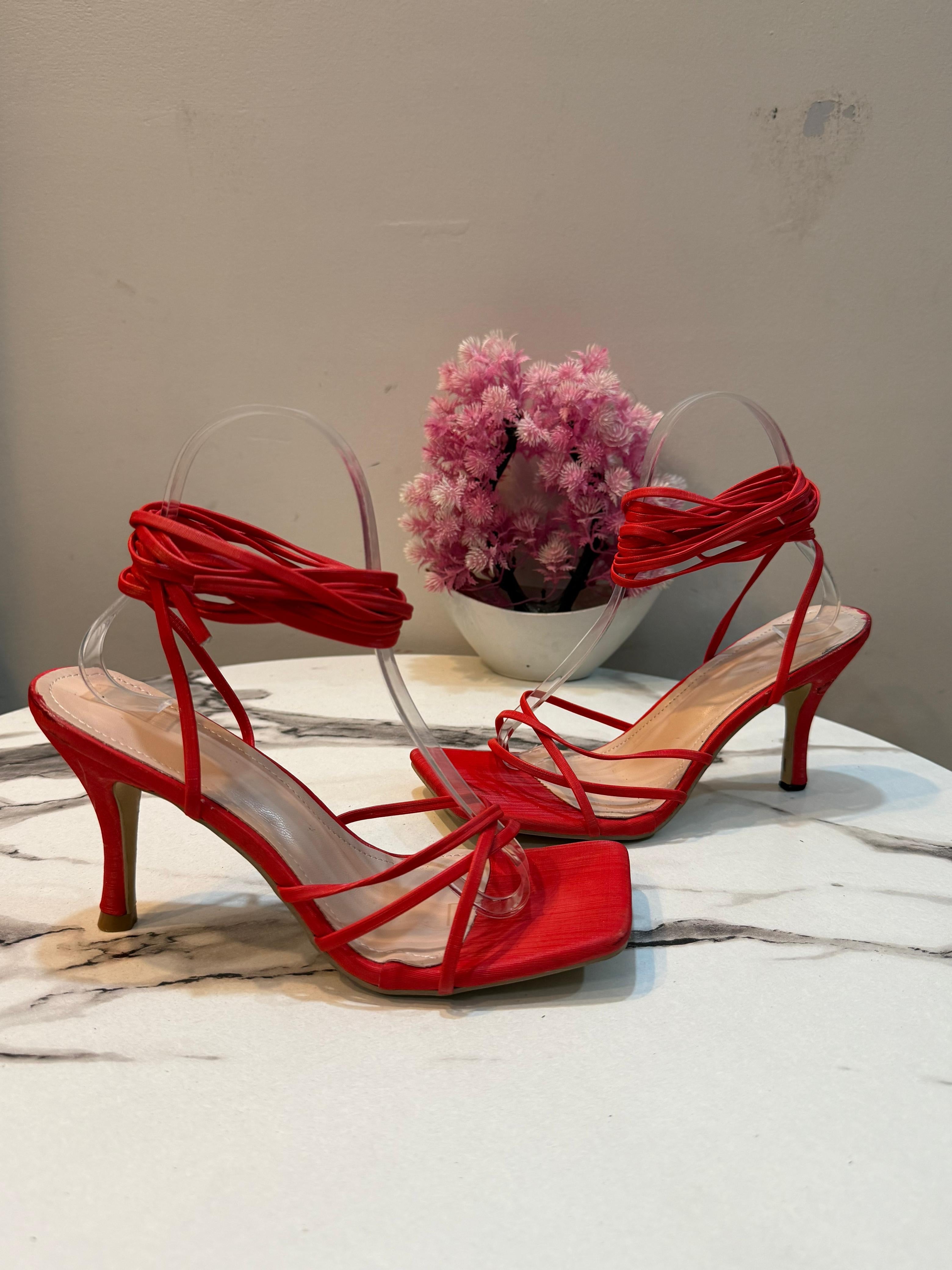 Red laceup heel