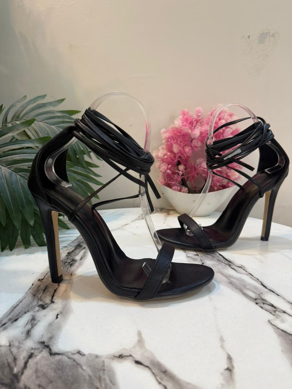 Black laceup pencil heel