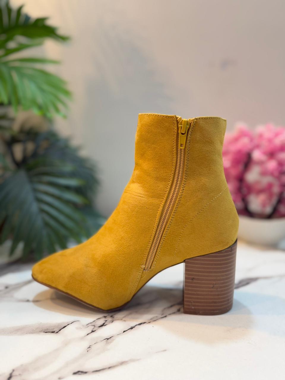 Yellow suede zipper ankle boot
