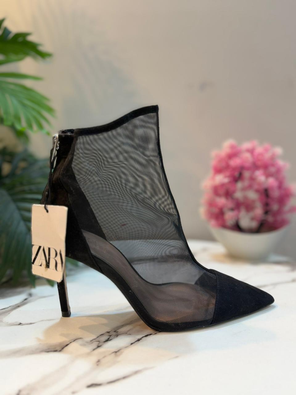 Black net heeled boot (Zara)