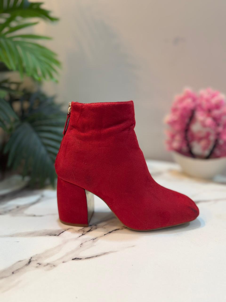 Red suede ankle boot