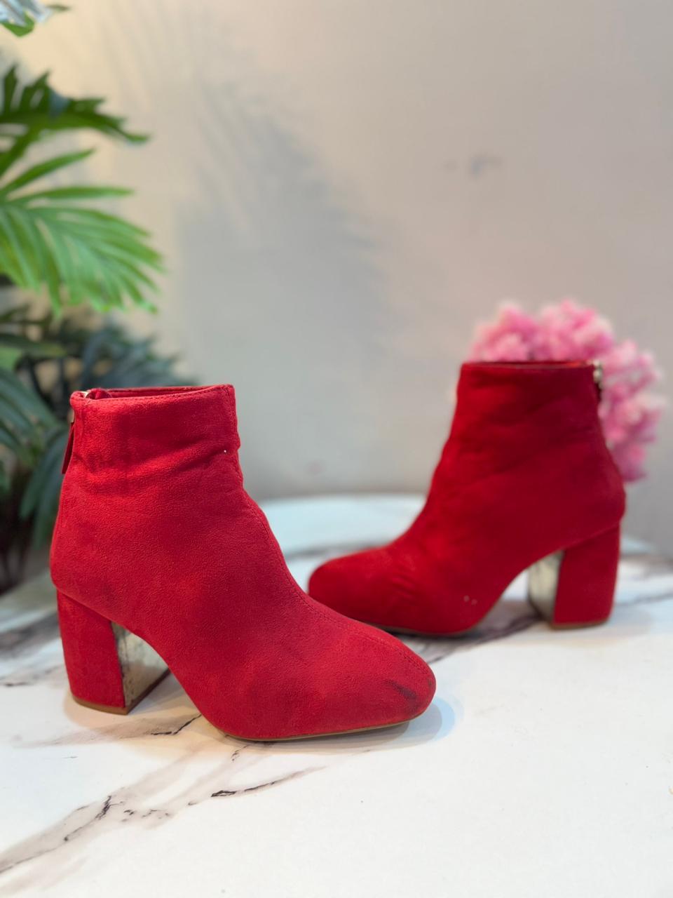Red suede ankle boot