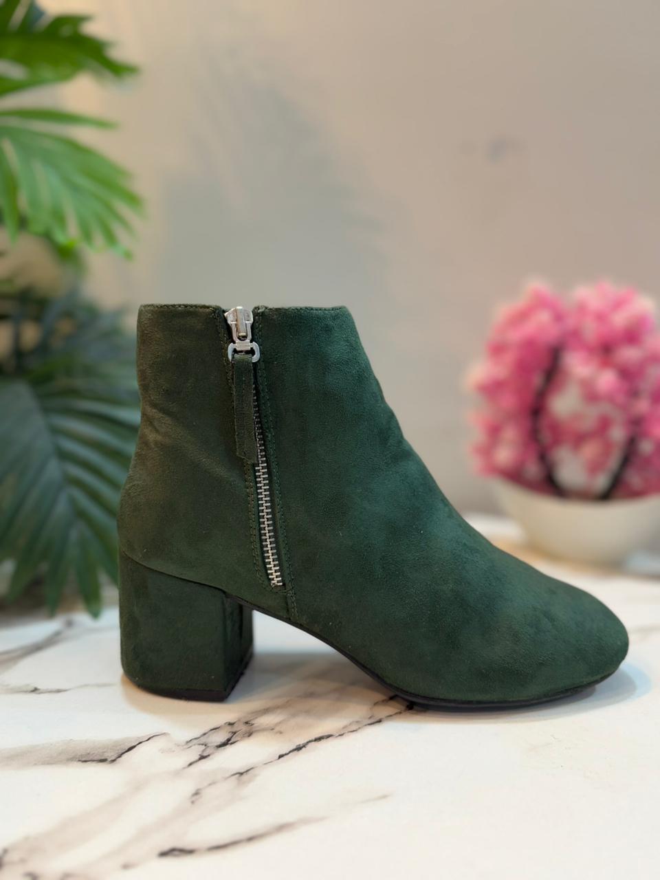 Green suede zipper ankle boot (corina)