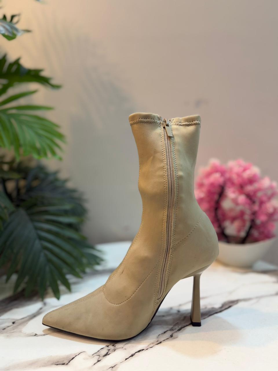 Taupe satin zipper ankle boot (zara)
