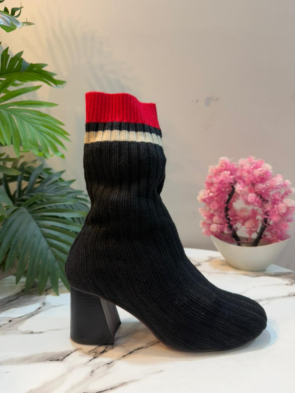 Black sock ankle boots (unknown)