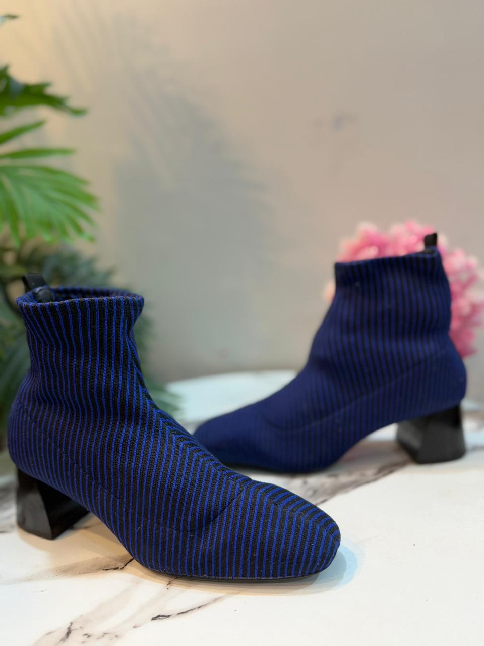 Blue with black stripes sock ankle boot(zara)