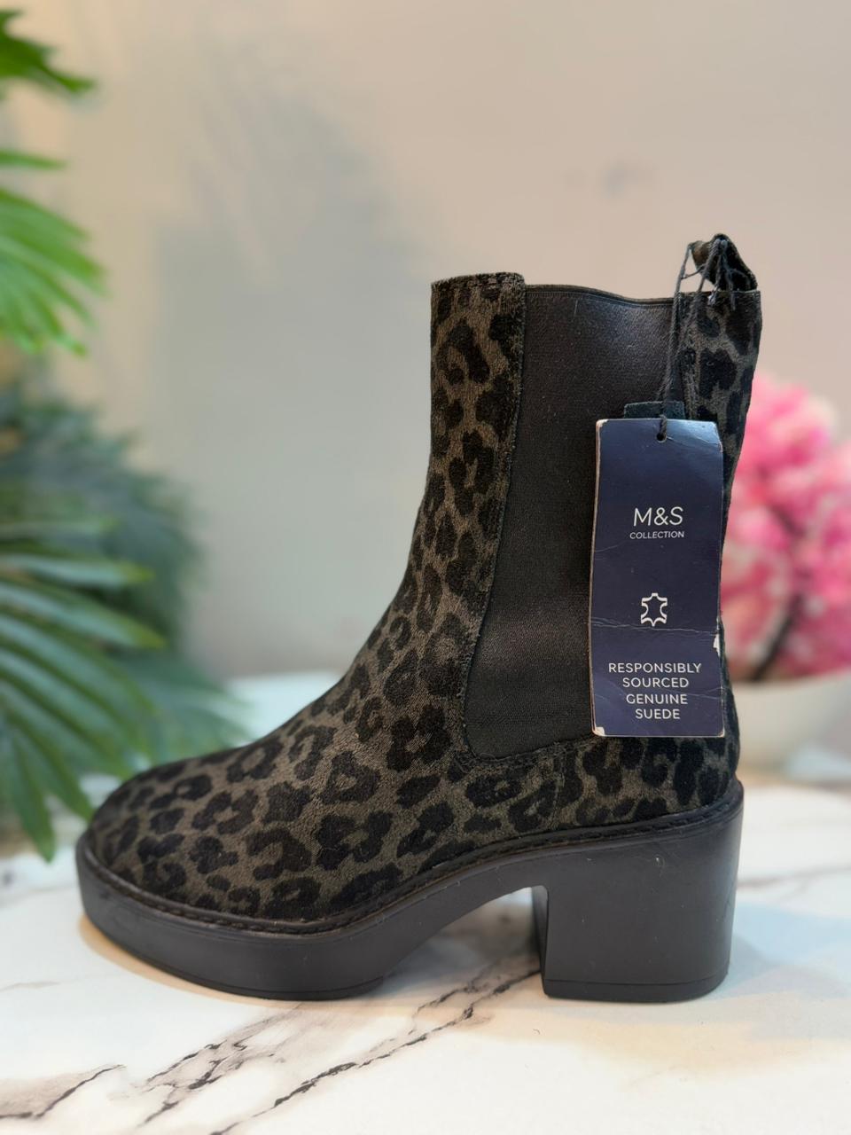 Leopard print suede ankle boot (M&S)