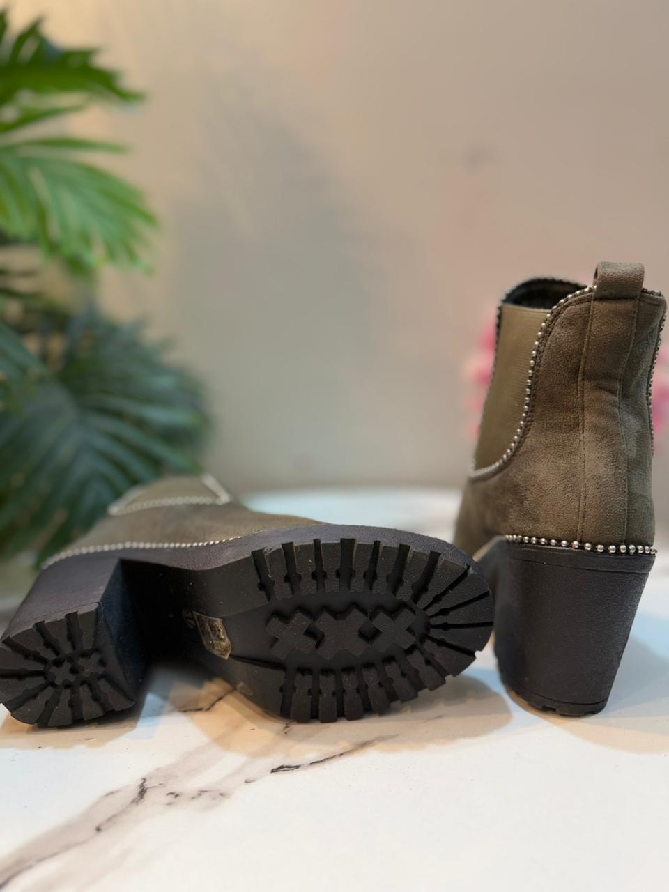 Olive green siede chelsea ankle boot