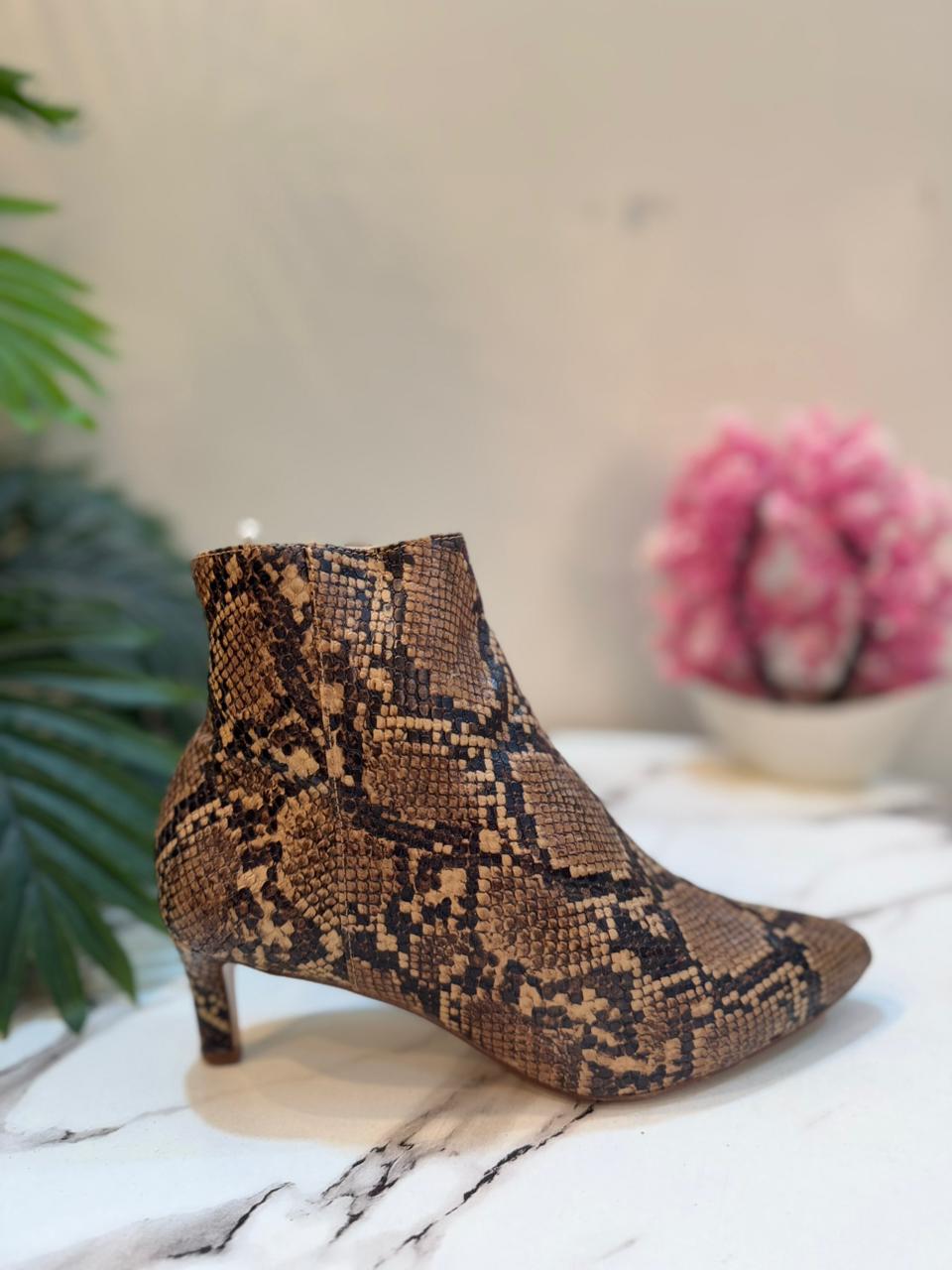 Snake print zipper ankle boot