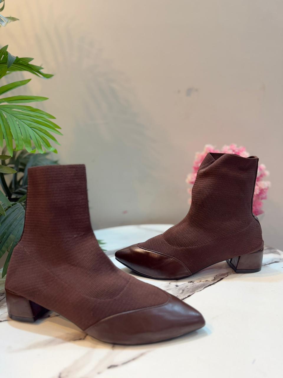 Brown sock ankle boot