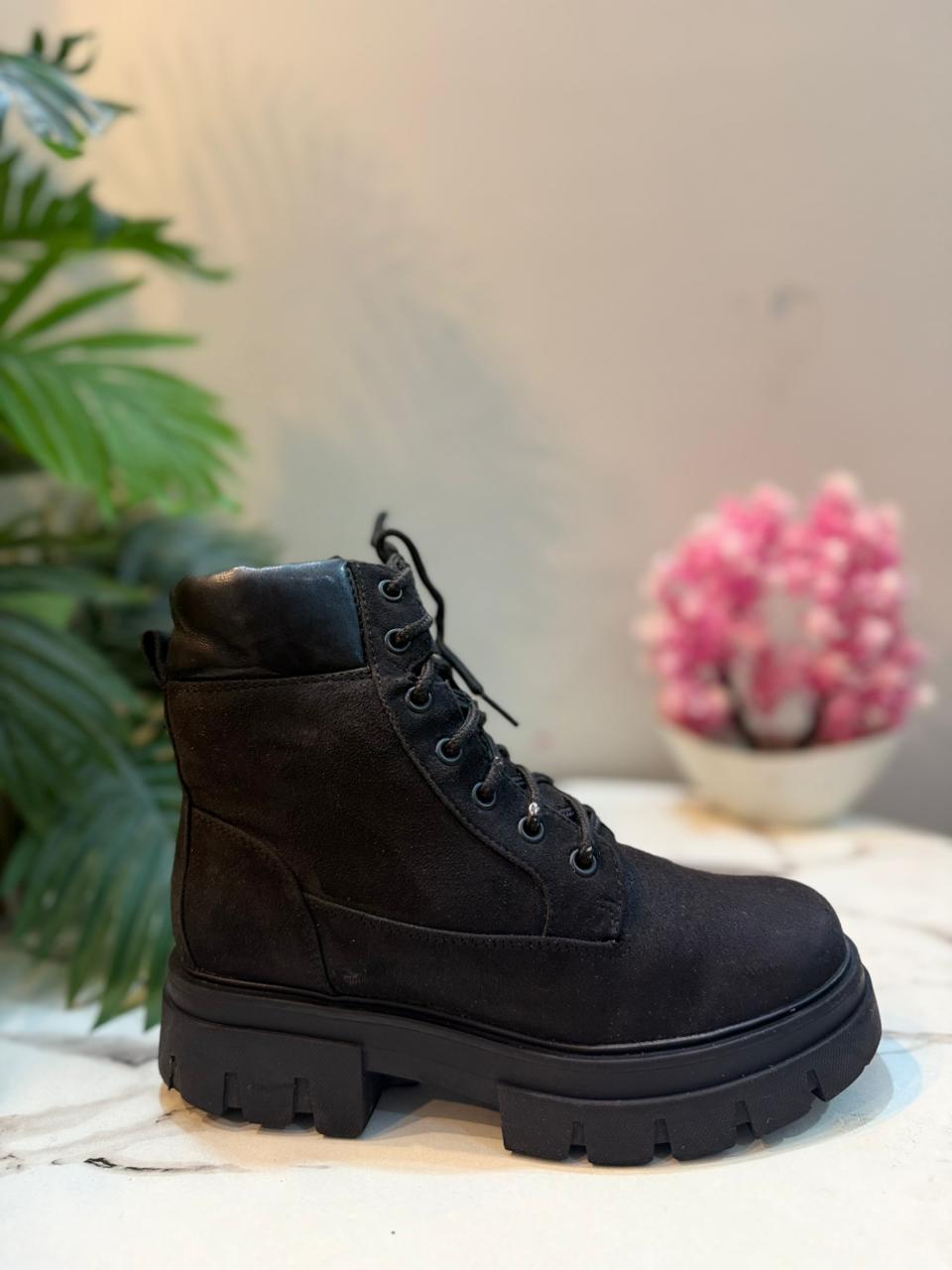 Black suede laceup zipper ankle boot (Catwalk)