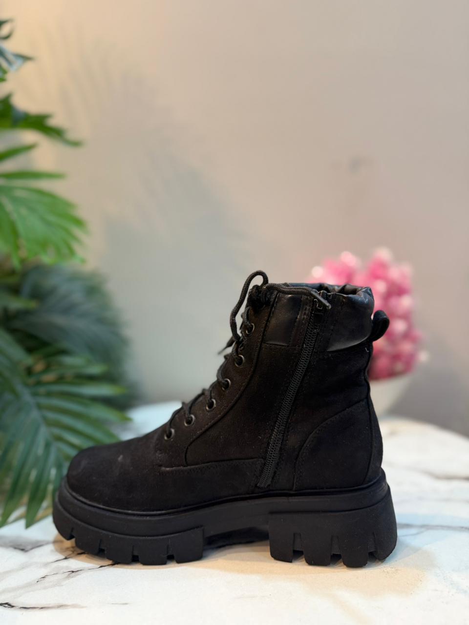 Black suede laceup zipper ankle boot (Catwalk)