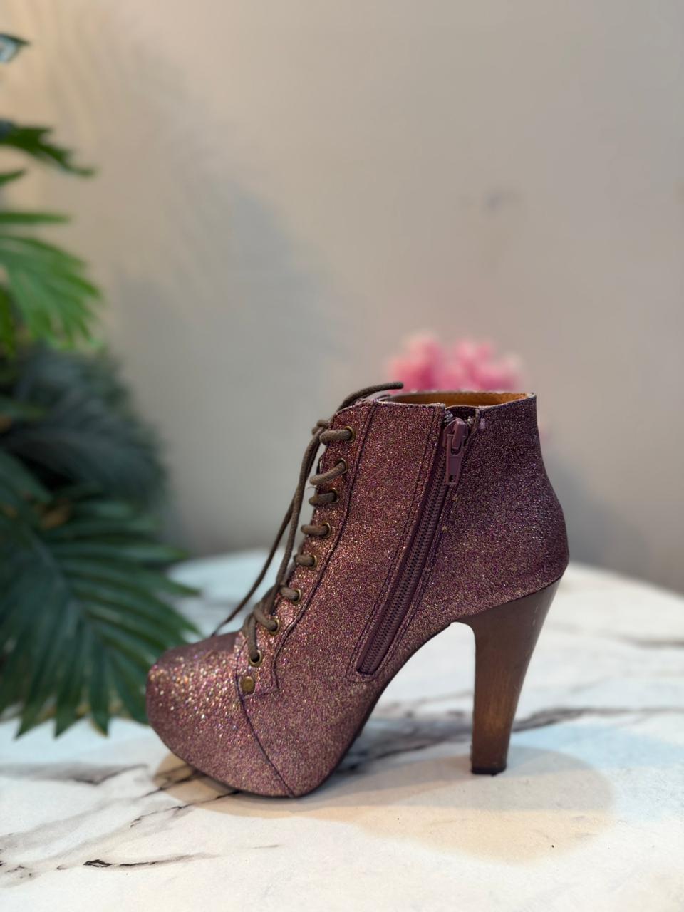 Puple glittery heeled leather ankle boot with zippet (Charlotte russe)