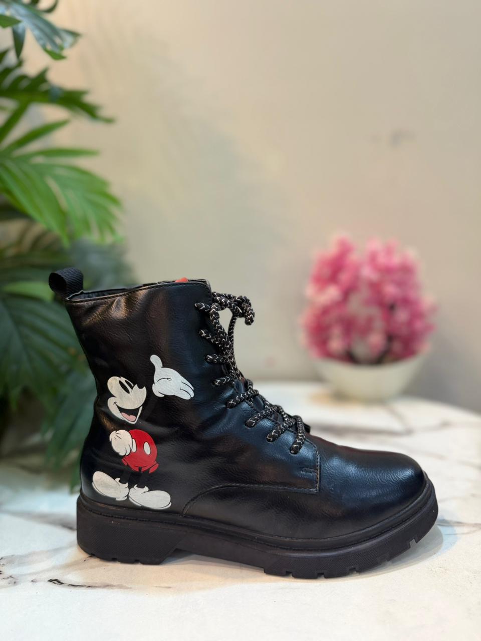 Black leather laceup zipper ankle boot (Disnep)