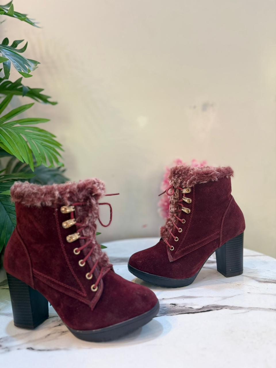 Maroon laceup suede ankle boot (Unknown)