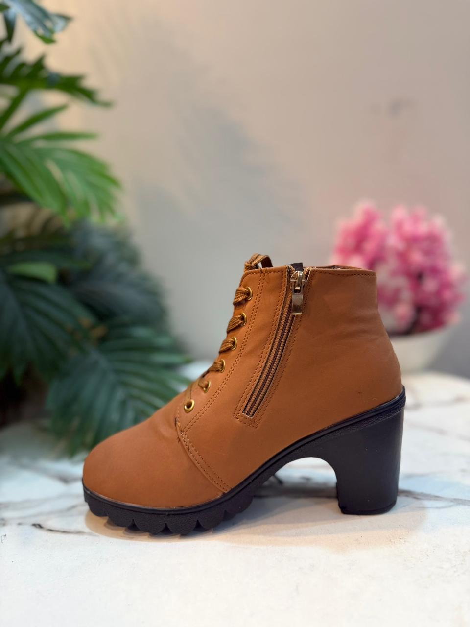 Brown leather laceup zipper ankle boot (Unknown)
