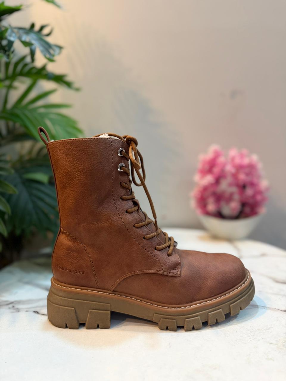 Brown suede laceup zipper ankle boot (Hush puppies)
