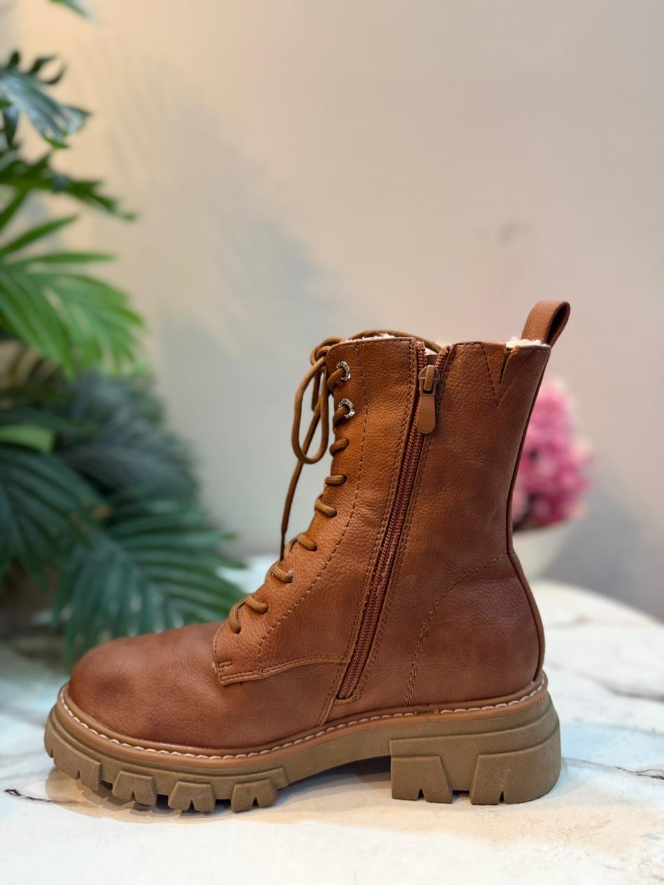 Brown suede laceup zipper ankle boot (Hush puppies)