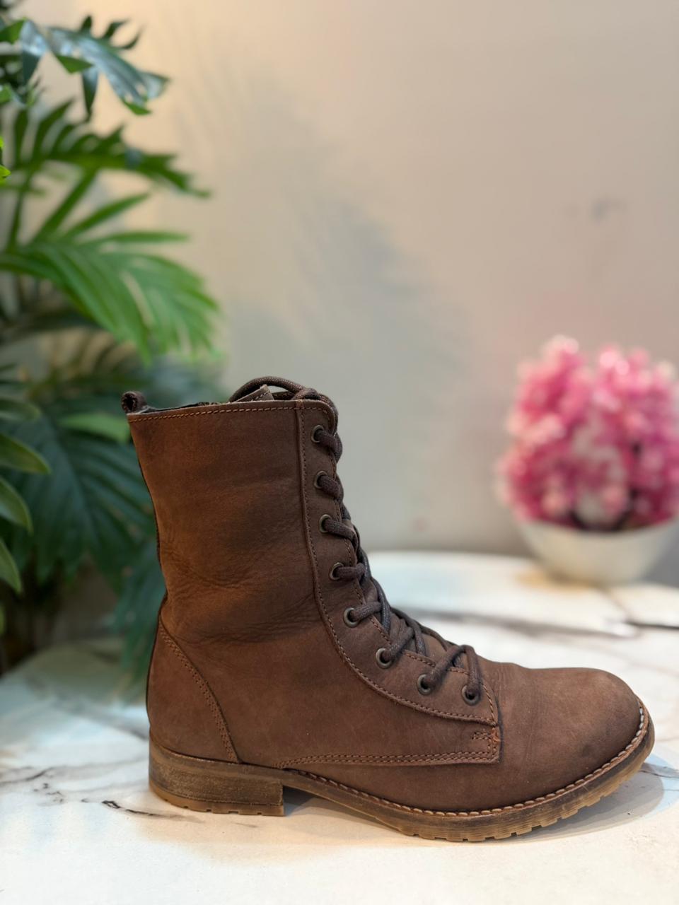 Brown suede laceup zipper ankle boot (Unknown)