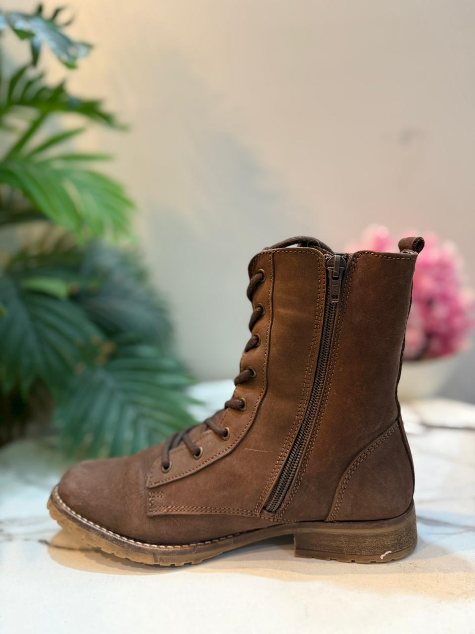 Brown suede laceup zipper ankle boot (Unknown)