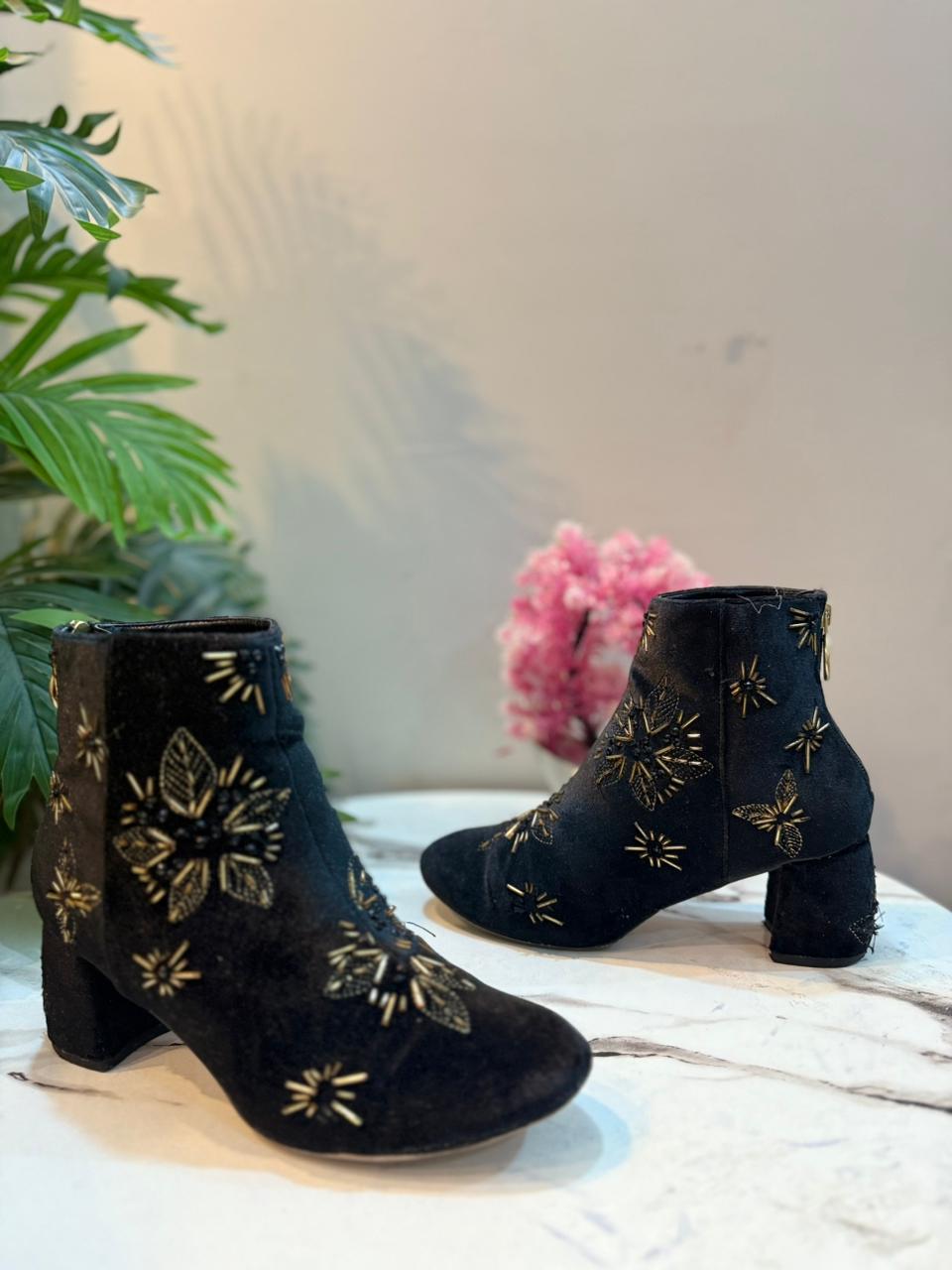 Black velvet zipper ankle boot (Office London)