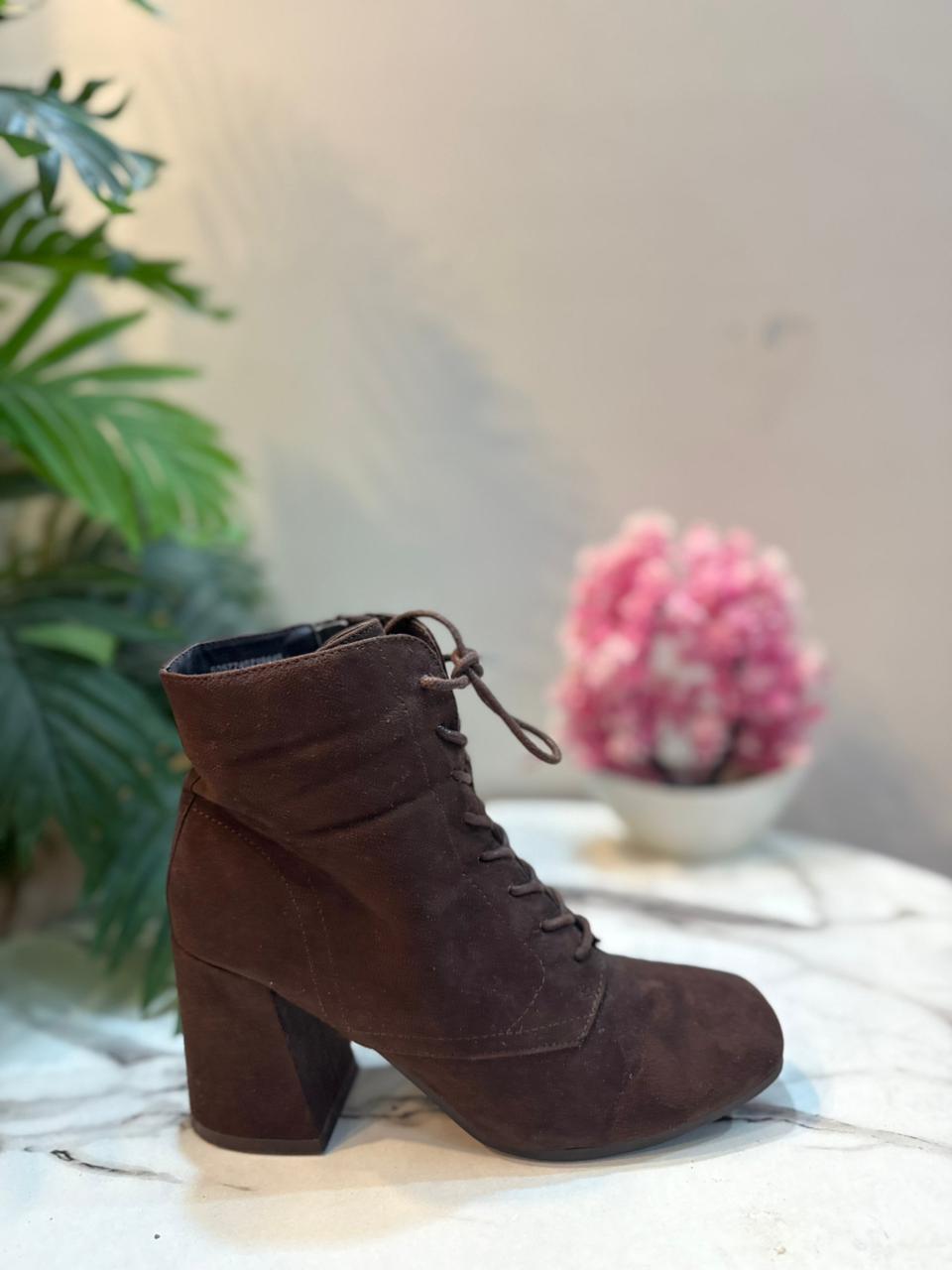 Dark brown suede laceup zipper ankle boot (Unknown)