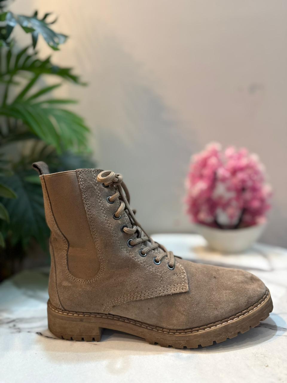 Brown suede laceup zipper ankle boot (Unknown)